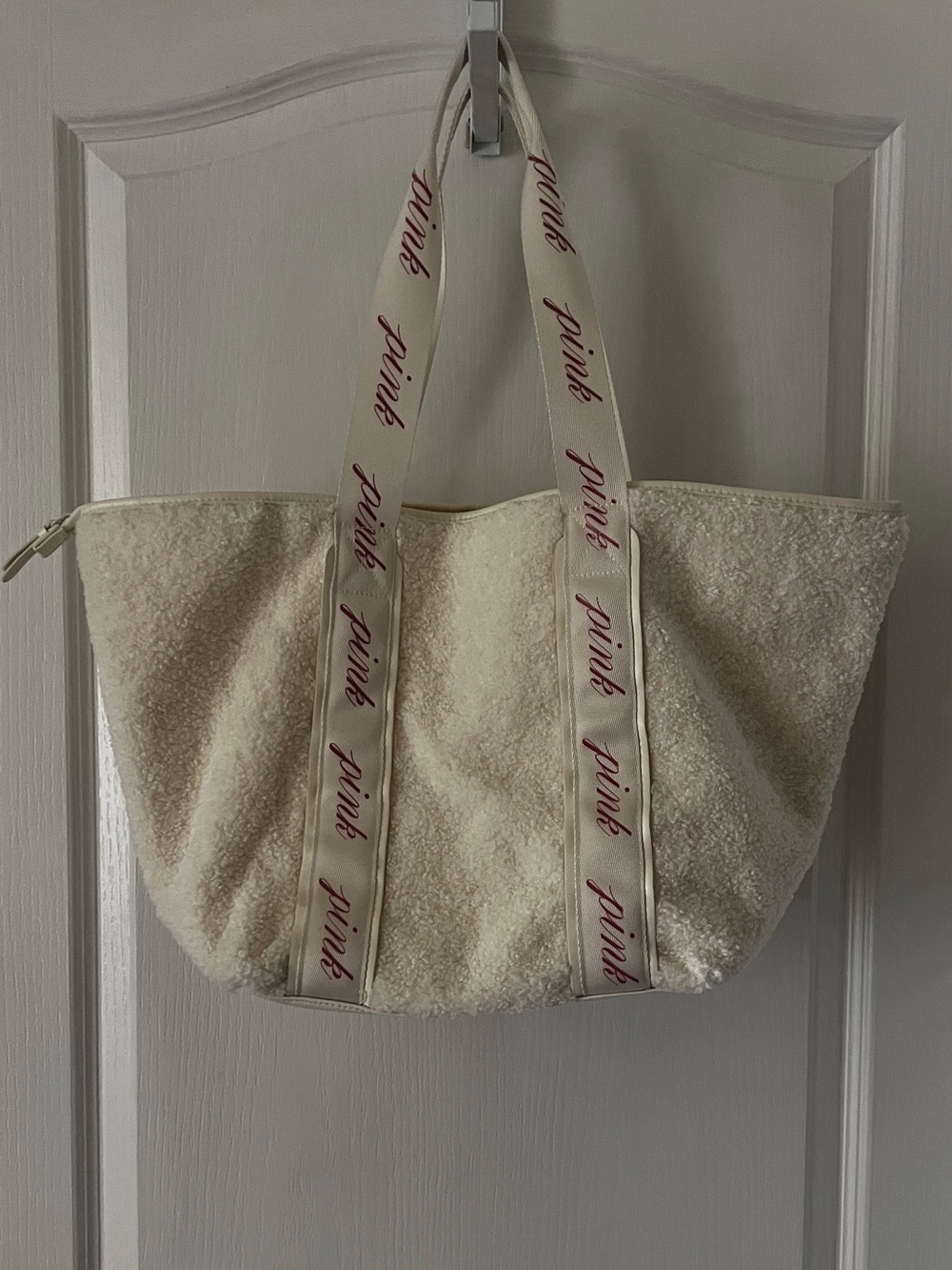 PINK Victoria's Secret Cream Sherpa Tote with Branded Straps
